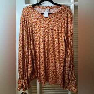 Vintage Floral Print Women's Top-Size 1x